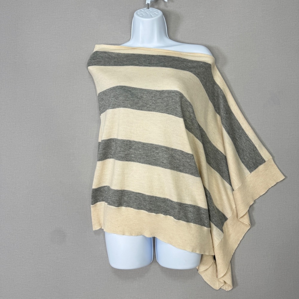 Kerisma Poncho Sweater Women OS Cream Striped Asymmetrical Knit Top Quiet Luxury - Picture 2 of 8